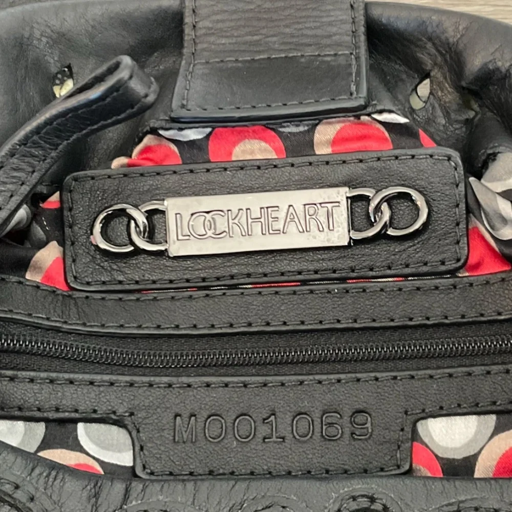 LOCKHEART Rare Black Leather Bag Floral Details